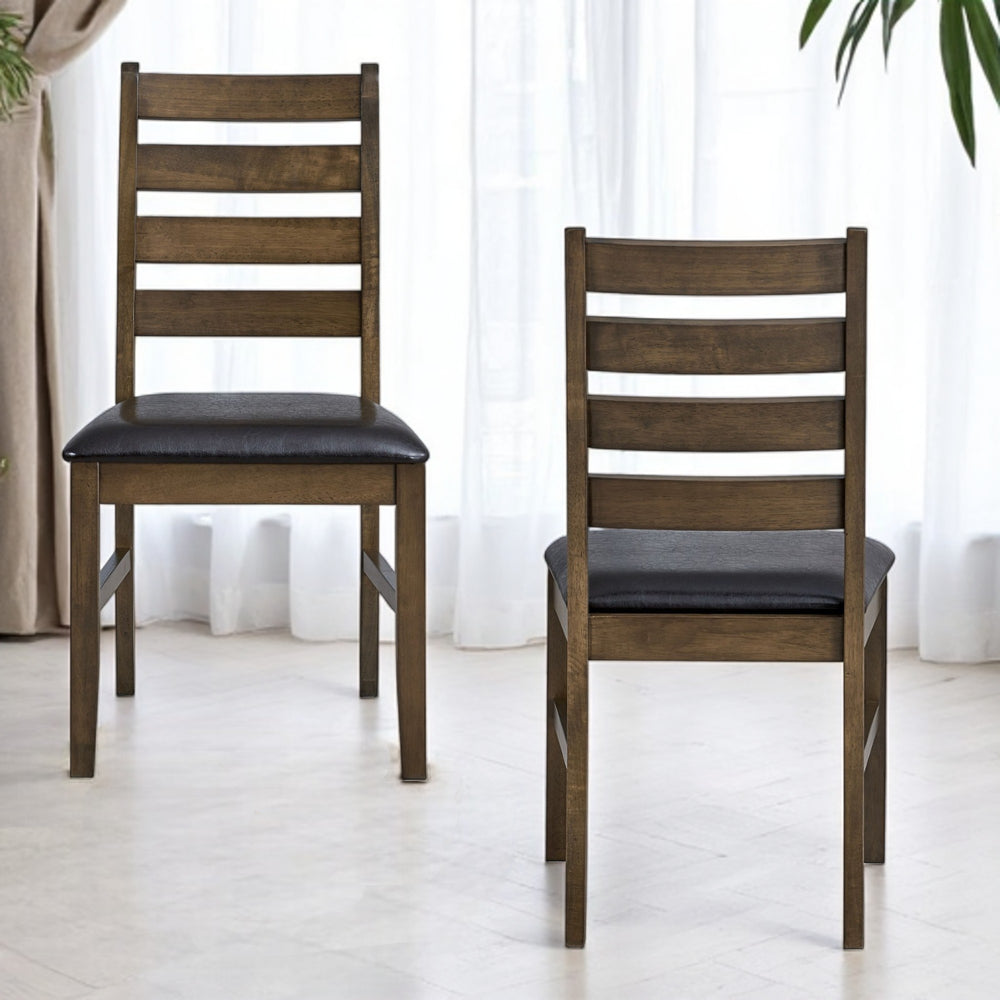 English Elm Damica Contemporary Brown Faux Leather Side Chairs Set of 2 with Walnut Legs, Padded Seats, 220lb Capacity B2726P320798