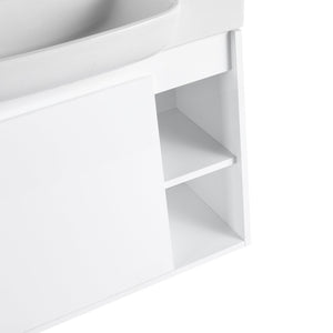 English Elm 28'' Floating Bathroom Vanity with Ceramic Sink Soft Close Door Melamine Cabinet Glossy White W999P426642