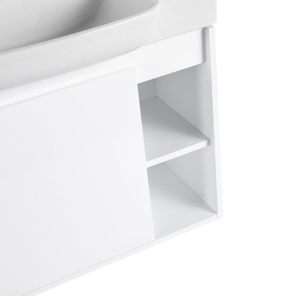 English Elm 28'' Floating Bathroom Vanity with Ceramic Sink Soft Close Door Melamine Cabinet Glossy White W999P426642