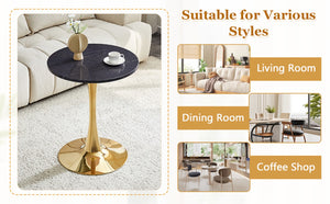 English Elm Round Faux Marble Tulip Dining Table Mid Century Pedestal Base for Compact Kitchens Gold,Grey W2920P395718