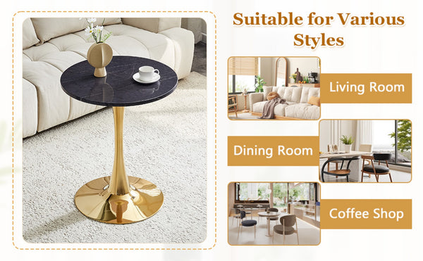 English Elm Round Faux Marble Tulip Dining Table Mid Century Pedestal Base for Compact Kitchens Gold,Grey W2920P395718
