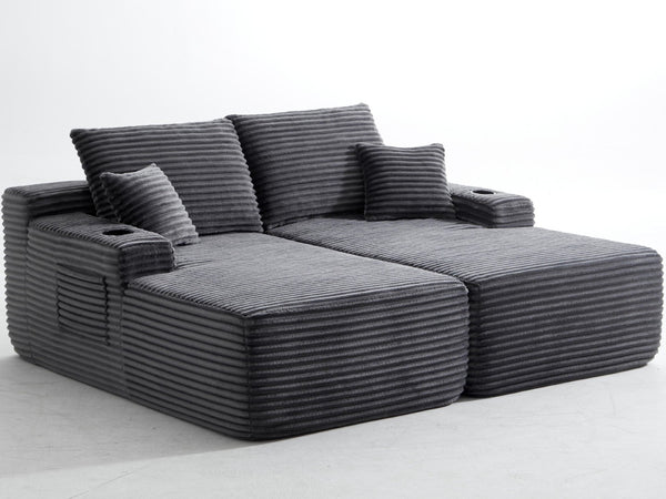 English Elm New1-69" Cloud Sectional Sofa Corduroy Wraparound Chaise Deep Seat Modern Lounge W3975P487935