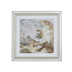 English Elm 23.6X23.6" Crystal-Accented Wall Art - Gold, Bronze & Gray Abstract Design With Mirrored Frame W2078P318310