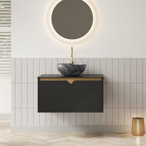 English Elm Ruben 30" Modern Wall-Mounted Bathroom Vanity With Black Sintered Stone Top & Stylish Twill Doors W2615S00310-GIGA