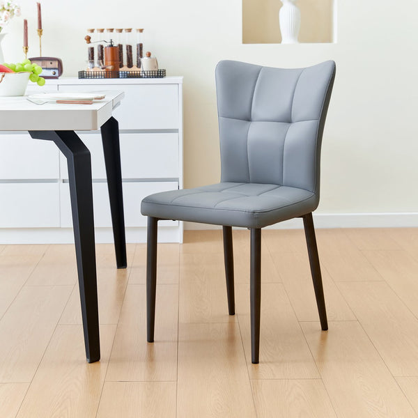 English Elm Set of 2 Dining Chairs with Thick Cushions and PU Leather Upholstery — Modern Sturdy Iron Frames for Home & Restaurant Seating Black,Light Gray N842P300566E