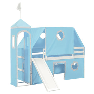 English Elm Twin Castle Loft Bed with Slide Tent Tower and Play Space for Kids Rooms Blue N708P249511C