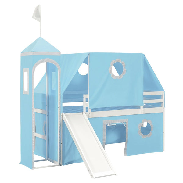 English Elm Twin Castle Loft Bed with Slide Tent Tower and Play Space for Kids Rooms Blue N708P249511C