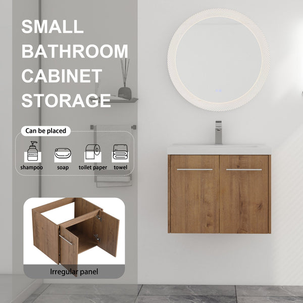 English Elm 24 Inch Floating Bathroom Vanity with Resin Sink, Soft-Close Doors, Wall-Mounted Storage, Modern Compact Design W999P188185