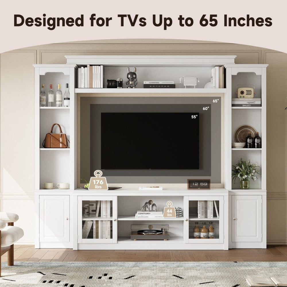English Elm Entertainment Wall Unit with Glass Doors Open Shelving Mdf Living Room Storage White N710S688102K