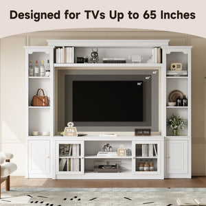 English Elm Entertainment Wall Unit with Glass Doors Open Shelving Mdf Living Room Storage White N710S688102K