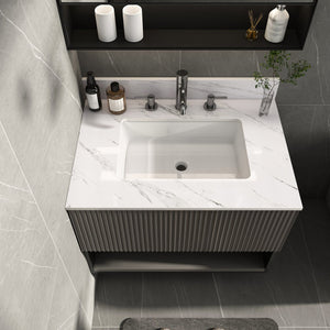 English Elm 31 Inch Marble Vanity Top - Bianco Carrara Venato - Durable Sintered Stone With Undermount Sink & Backsplash W2700P194073