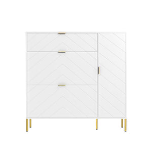 English Elm Mdf Herringbone Shoe Cabinet Gold Hardware Entryway Organizer Holds 16 Pairs White T3609P482837