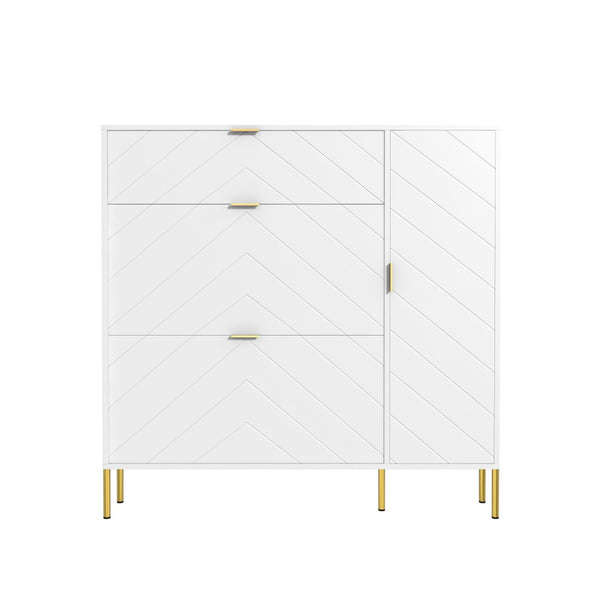English Elm Mdf Herringbone Shoe Cabinet Gold Hardware Entryway Organizer Holds 16 Pairs White T3609P482837