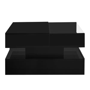 English Elm VIBE Lift-Top Coffee Table with Glass Top, Hidden Storage & LED Ambience, Modern High-Gloss Centerpiece Black N724P290043B