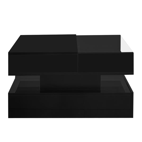 English Elm VIBE Lift-Top Coffee Table with Glass Top, Hidden Storage & LED Ambience, Modern High-Gloss Centerpiece Black N724P290043B