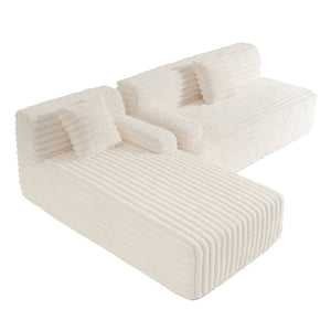 English Elm 110" Cloud Sectional Sofa Upholstered with Ultra-Soft Faux Rabbit Fur, Modular L-Shape Comfort and Easy Care Beige N719S001820A