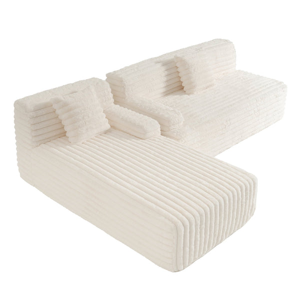 English Elm 110" Cloud Sectional Sofa Upholstered with Ultra-Soft Faux Rabbit Fur, Modular L-Shape Comfort and Easy Care Beige N719S001820A