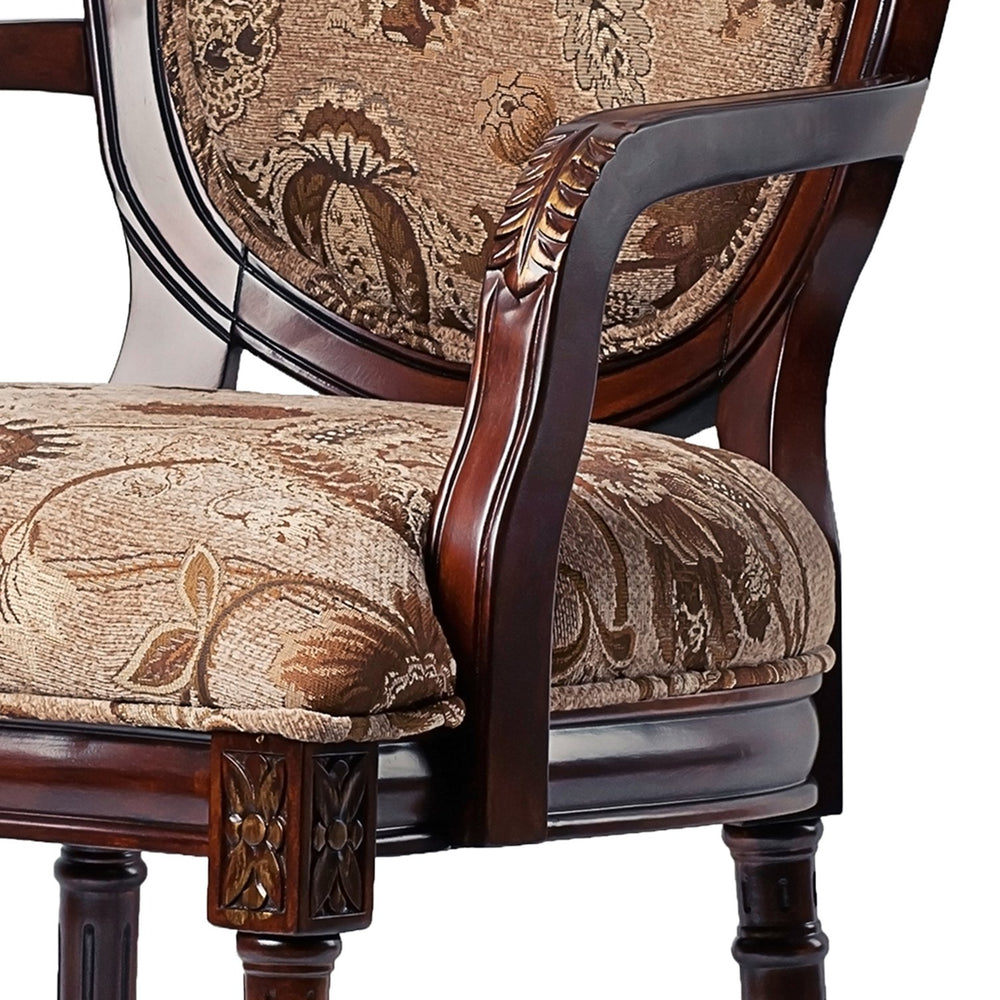 English Elm Bernice Oval Back Chair with Hand-Carved Floral Detail, Walnut Finish, Chenille Seat, Solid Wood Durable Upholstery B050P229945