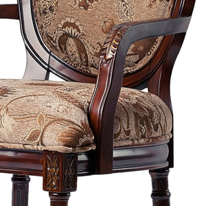 English Elm Bernice Oval Back Chair with Hand-Carved Floral Detail, Walnut Finish, Chenille Seat, Solid Wood Durable Upholstery B050P229945