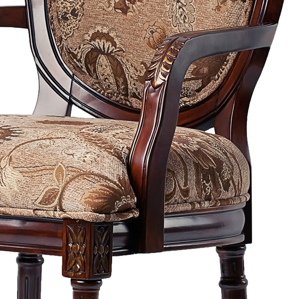 English Elm Bernice Oval Back Chair with Hand-Carved Floral Detail, Walnut Finish, Chenille Seat, Solid Wood Durable Upholstery B050P229945