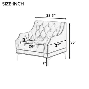 English Elm 33.5" Modern Sofa Dutch Plush Upholstered Sofa With Metal Legs, Button Tufted Back Green