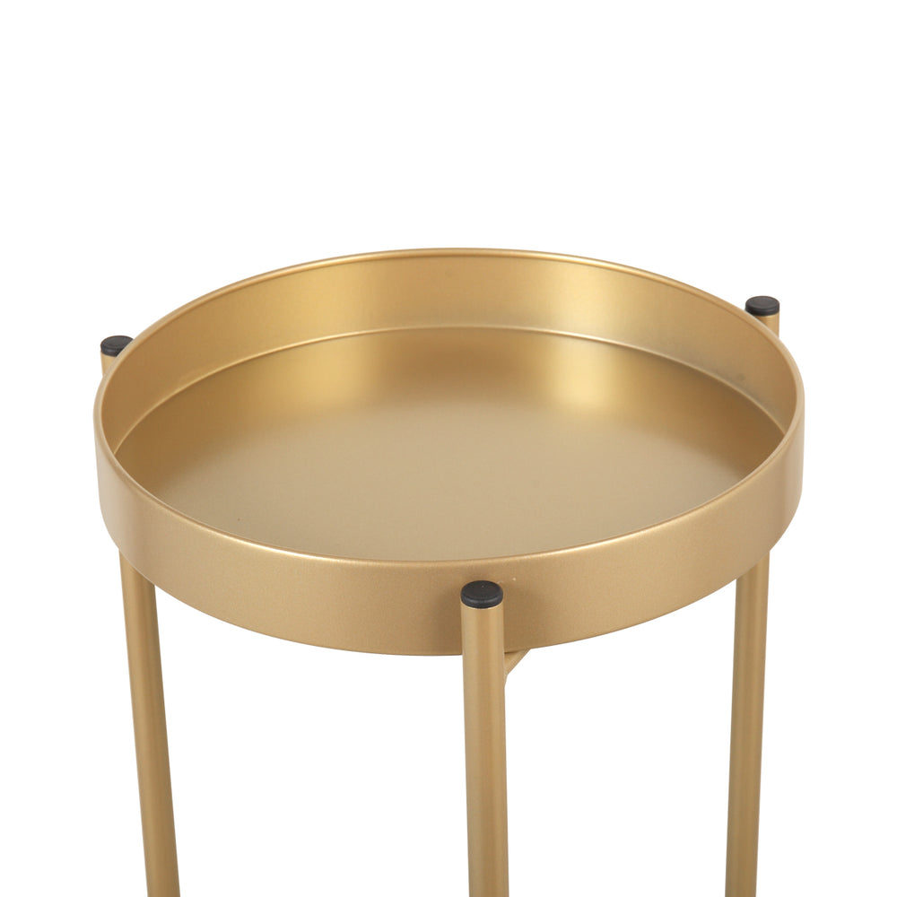 English Elm Modern Golden 2-Tier Plant Stand Folding Metal Shelf — Space-Saving 33lb Capacity Indoor Outdoor Decor W2181P357587