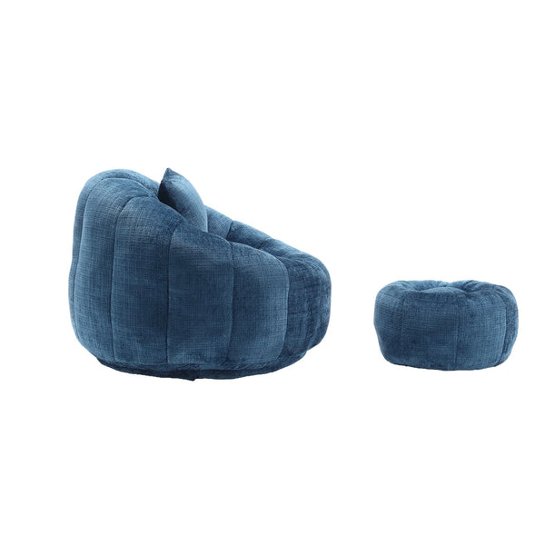 English Elm COOLMORE Extra Large Round Chenille Bean Bag Chair with Deep Seat, High-Density Supportive Sponge Comfort Teal Blue W1539P265267