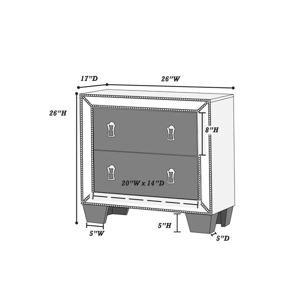 English Elm Traditional Silver Finish Antique 2-Drawer Nightstand with Mirror Accent, Spacious Bedside Table 26"x17"x26" B011P395077