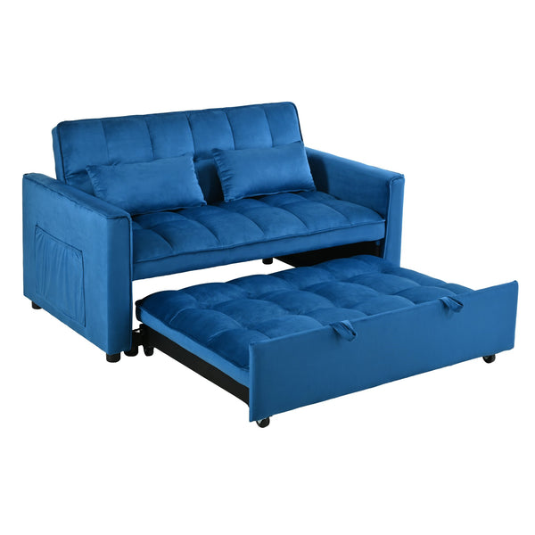 English Elm Convertible Sofa Bed with Sturdy Legs & Smooth Wheels, 3-in-1 Reclining Pull-Out Sleeper for Home Comfort Blue W2941P243744