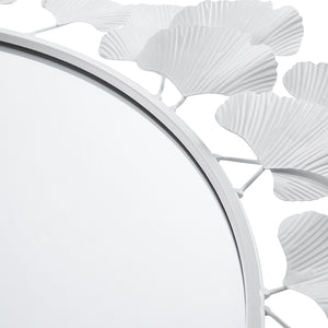 JLA Home Martha Stewart - Gingko Sculptural Round Wall Mirror 30.5" — Iron Gingko Leaf Frame, Three-Dimensional Botanical Focal Point White MT95F-0098