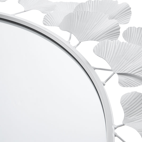 JLA Home Martha Stewart - Gingko Sculptural Round Wall Mirror 30.5" — Iron Gingko Leaf Frame, Three-Dimensional Botanical Focal Point White MT95F-0098