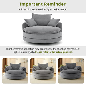 English Elm 360° Oversized Swivel Lounge Chair with 38" Deep Seat Dual-Layer Cushion Corduroy Accent Pillows Grey N719S002100E
