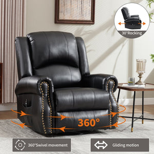 English Elm Heat Massage Rocker Swivel Recliner Chair with Lumbar Relief Nodes for Living Room Black W3224S00032