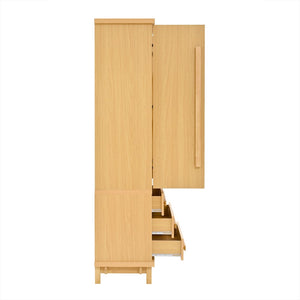 English Elm 70" Tall Pantry Cabinet Rubberwood Legs Three Drawers Six Door Shelves Kitchen Storage Natural N762P326960N