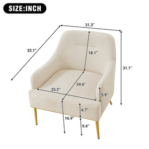 English Elm Modern Chenille Armchair with Curved Back Gold Legs Plush Accent Seat for Any Room Beige N763P360684A