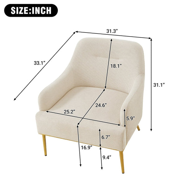 English Elm Modern Chenille Armchair with Curved Back Gold Legs Plush Accent Seat for Any Room Beige N763P360684A