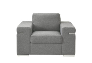 English Elm Gianna Oversized Light Gray Woven Fabric Arm Chair with Chrome Accents & Legs for Stylish Comfort B061P184124