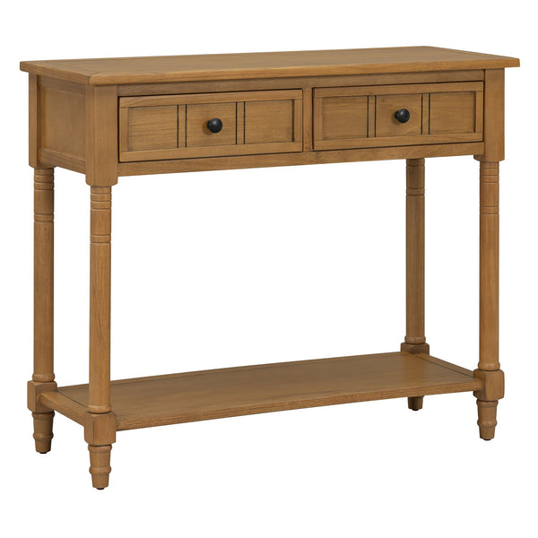 English Elm TREXM Daisy Series Console Table with Two Drawers and Bottom Shelf Vintage-Inspired Pine Accent Piece Natural N715P364059N