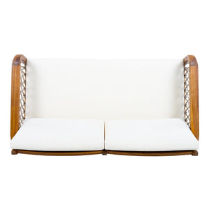 English Elm Outdoor Acacia Wood Loveseat Set with Woven Rope Detail and Slatted Coffee Table Cream,Oatmeal,Teak N768P363954T