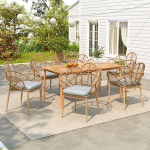 English Elm Christopher Knight Home® - Kirk 7-Pc Outdoor Patio Chat Set with Acacia Wood Table, Light Brown Faux Wicker Chairs & Cushions KIRK7CSDSET