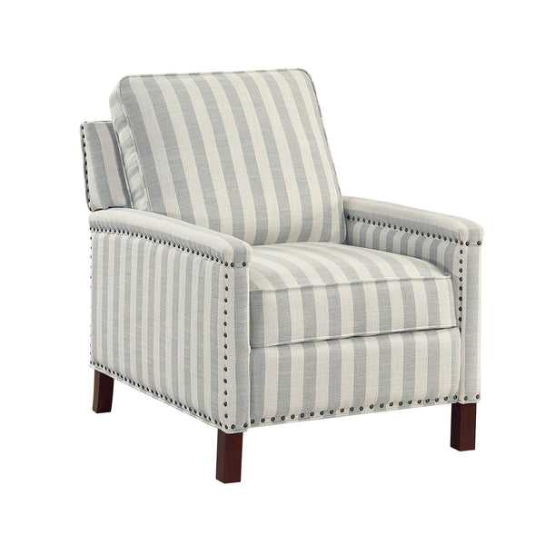 English Elm 1pc Push Back Recliner Chair in Beige-Blue Stripe Fabric with Nailhead Trim, Solid Wood Frame, CozyComfort B011P396189