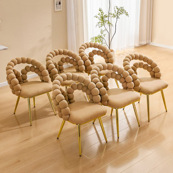 English Elm Modern Velvet Bubble Back Dining Accent Chair Set Glam Sculpted Upholstered Seating Brown,Gold W3875P446131