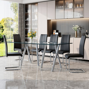 English Elm 9-piece Square Dining Set Seats 8 with Suede Chairs and Two-tone Metal Frame Black,Silver W3875S00052