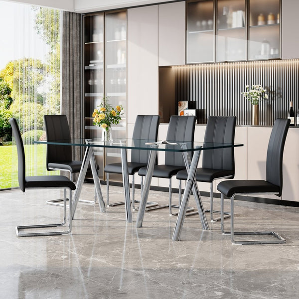 English Elm 9-piece Square Dining Set Seats 8 with Suede Chairs and Two-tone Metal Frame Black,Silver W3875S00052