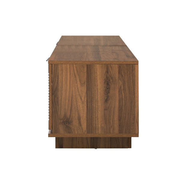 English Elm 78 Inch Walnut Media Console with Slatted Doors Solid Wood Legs and Cable Management N710P374714P