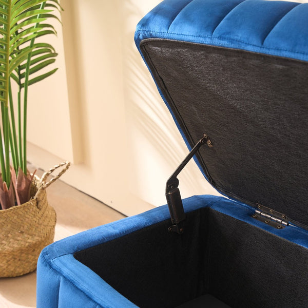 English Elm 49.21" Wide Velvet Upholstered Storage Bench with Lift Top and Slim Metal Legs Navy W3118P272644