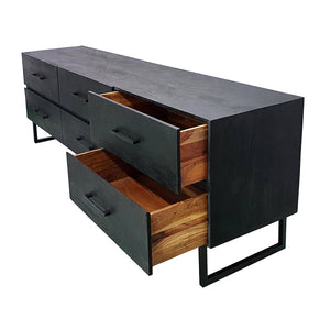 English Elm 86.5x20x30.5" Cabinet, Black — Acacia Wood & Iron Sideboard with Dual Drawers, Spacious Top, Modern Storage W2078P293287