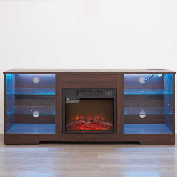 English Elm TV LED Fireplace TV Stand with Bluetooth LED Lights, Remote, USB Charging & Ample Storage, 58" Espresso W2275P257463