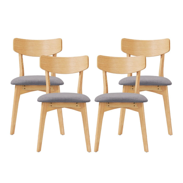 English Elm Mid-century Modern Upholstered Dining Chairs Set of 4 with Rubberwood Splayed Legs Dark Grey,Natural N768P189387O_4