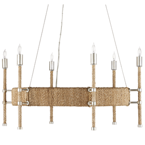 Monzie Chandelier - Contemporary Silver Leaf Design with Warm Rope Accents, Adjustable Height Fixture